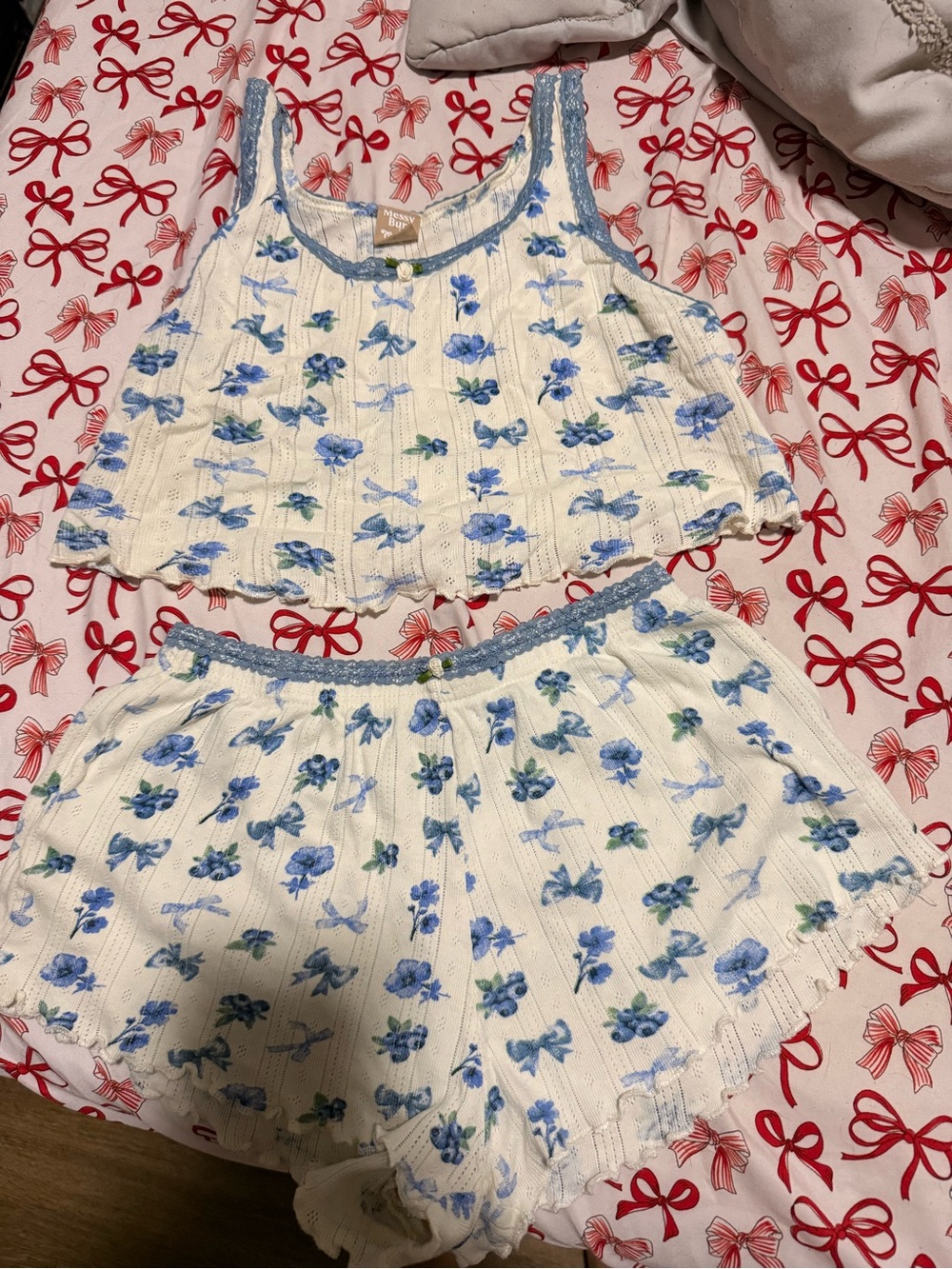 Blue Floral Ruffled Pajama Set